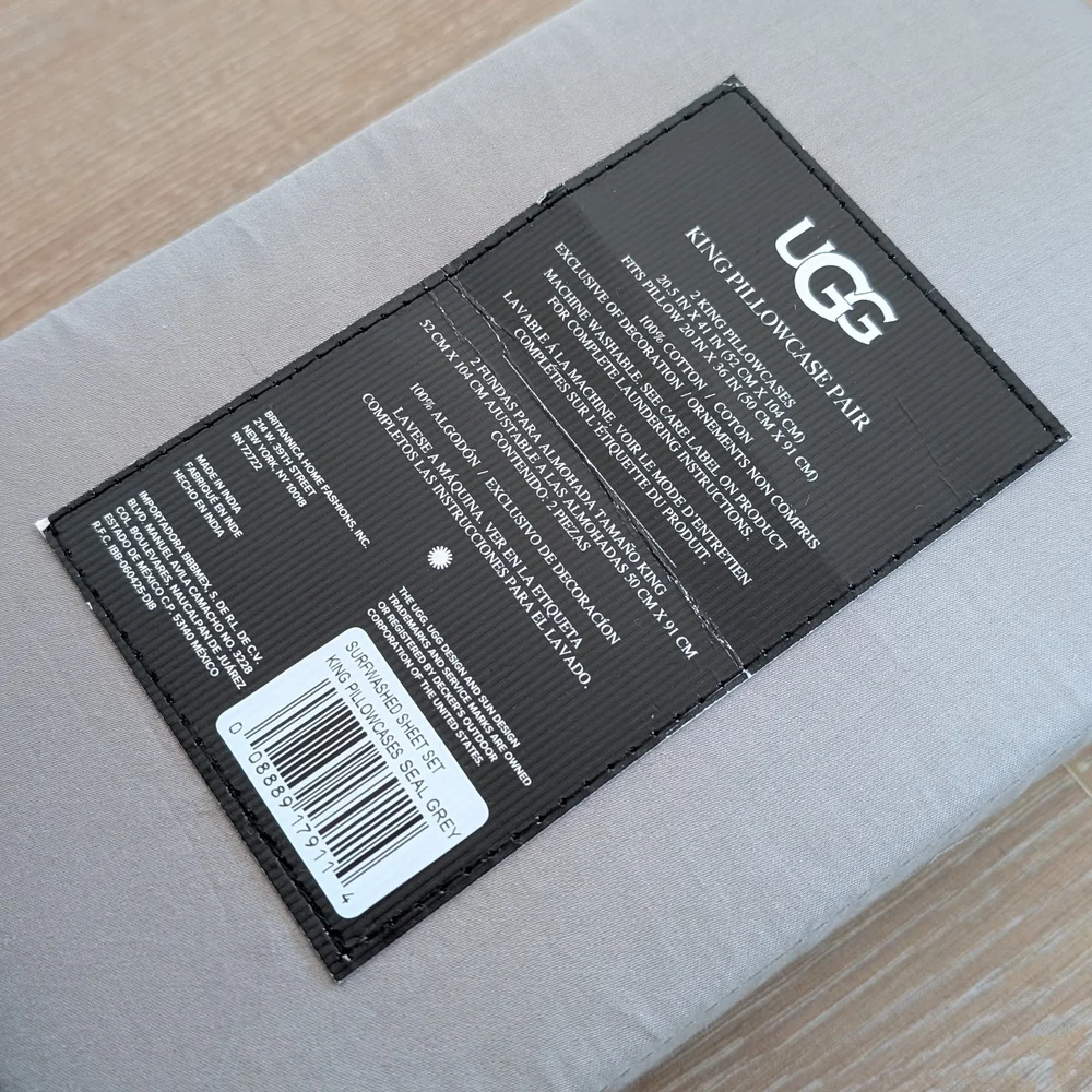 UGG Surfwashed Cotton King Pillowcase Pair in Seal Gray